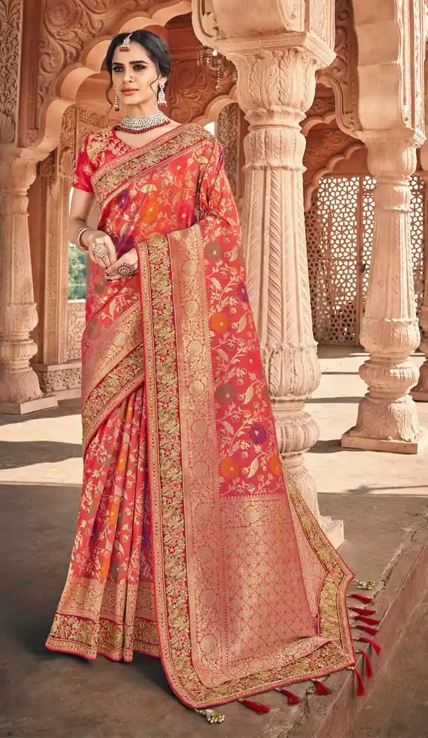 Dark Orange Color Jacquard Silk Designer Treditional Wedding Saree -77697185