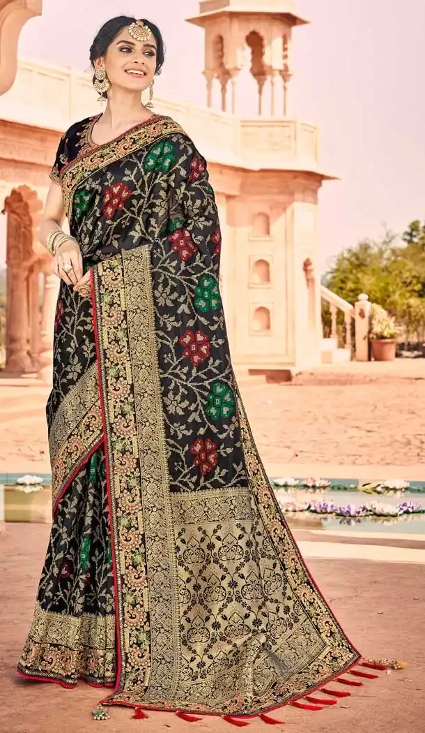 Dazzling Diva Black Color Jacquard Silk Designer Treditional Wedding Saree -77697186