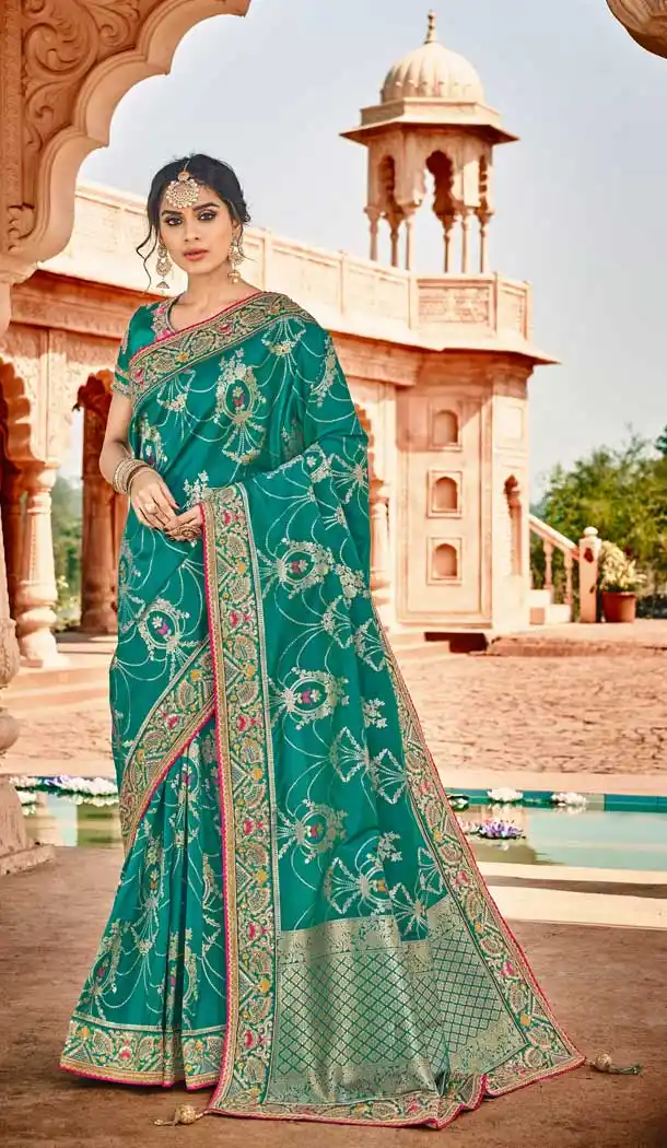 Captivating Blue Color Jacquard Silk Designer Treditional Wedding Saree -77697188