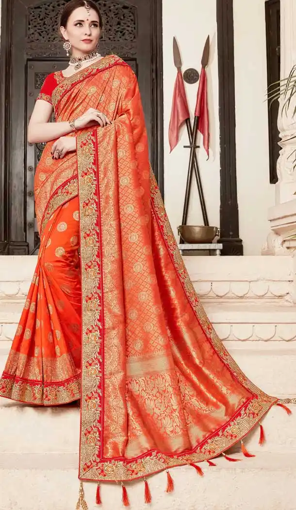 Orange Color Jacquard Silk Designer Diwali Special Saree Blouse -77747243
