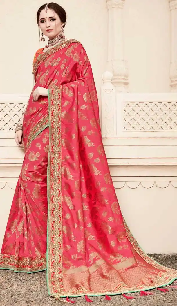 Enigmatic Pink Color Jacquard Silk Designer Diwali Special Saree Blouse -77747245