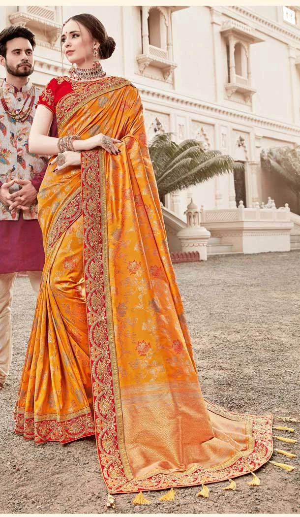 Musturd Yellow Color Jacquard Silk Designer Diwali Special Saree Blouse -77747246 Musturd Yellow Color Jacquard Silk Designer Diwali Special Saree Blouse -77747246