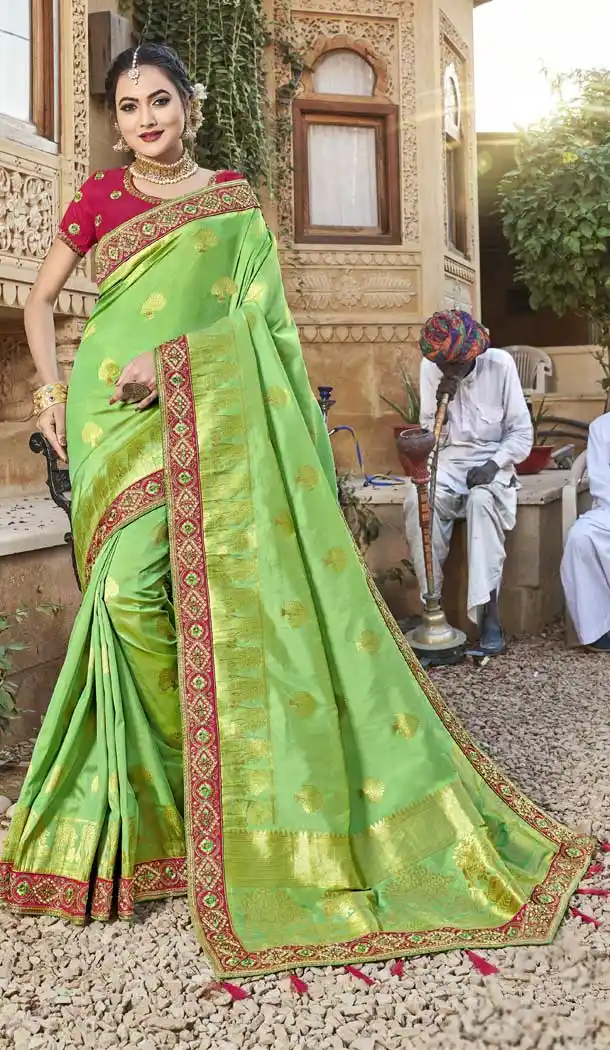 Pretty Green Color Satin Jacquard Silk Designer Treitional Wear Saree -77817609