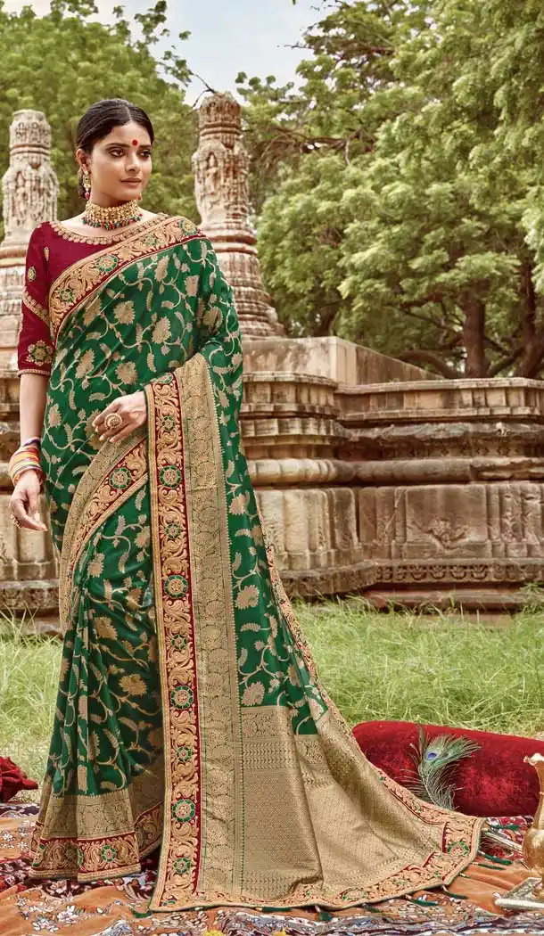 Gorgeous Green Color Jacquard Silk Traditional Wdding Party Wear Saree -77837628