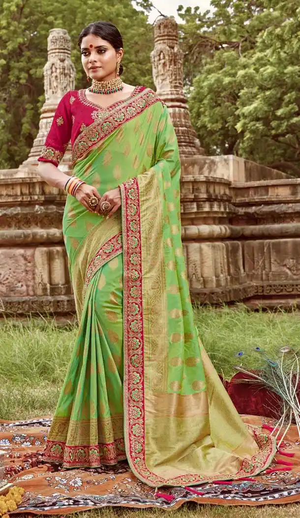 Light Green Color Jacquard Silk Traditional Wdding Party Wear Saree -77837630