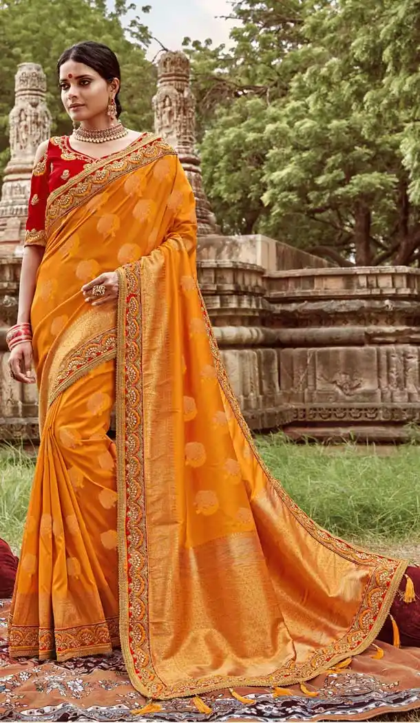 Musturd Yellow Color Jacquard Silk Traditional Wdding Party Wear Saree -77837631