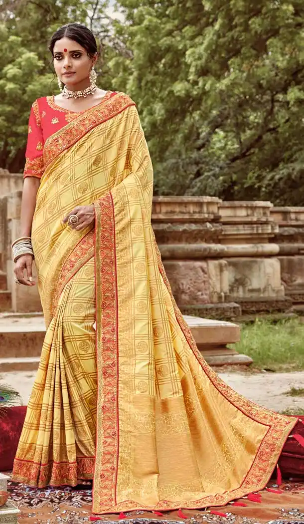 Light Yellow Color Jacquard Silk Traditional Wdding Party Wear Saree -77837632