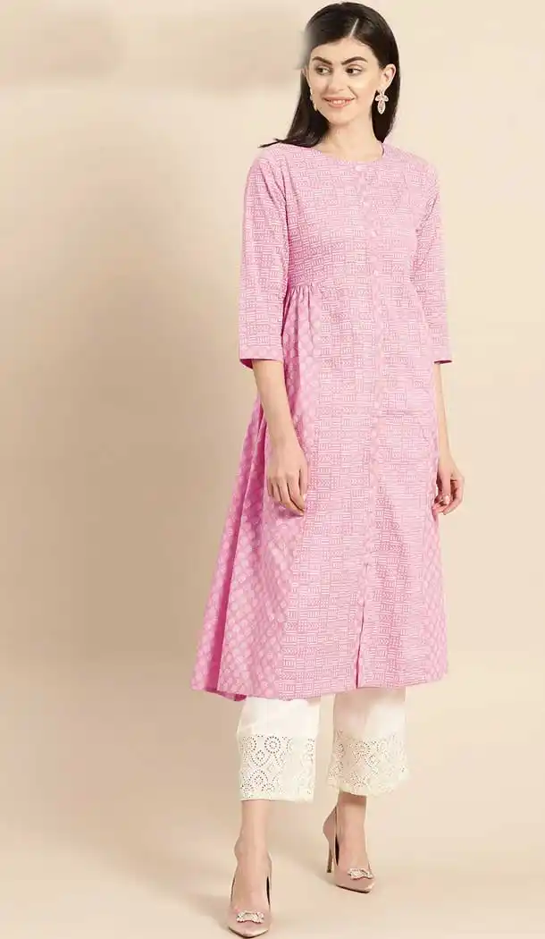 Light Pink Color Cambric Cotton Casual Party Wear Readymade Kurtis -802497962