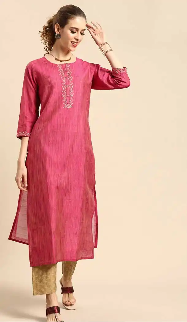 Rani Pink Color Cambric Cotton Casual Party Wear Readymade Kurtis -802497964