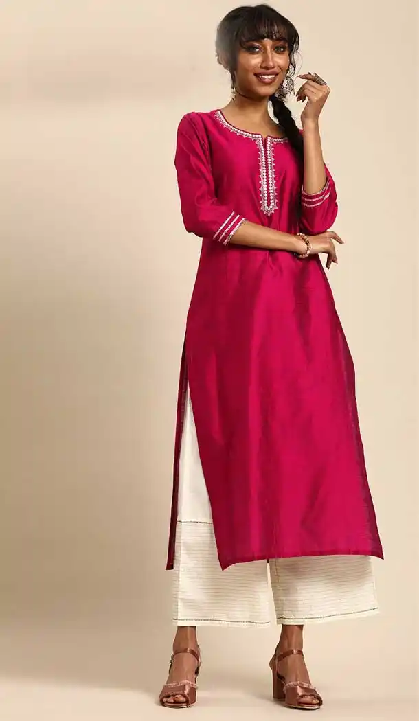 Rani Pink Color Cambric Cotton Casual Party Wear Readymade Kurtis -802497966