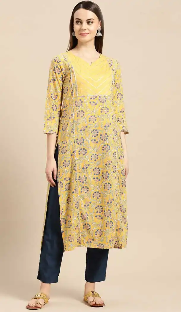 Beautiful Yellow Color Cambric Cotton Casual Party Wear Readymade Kurtis -802497969