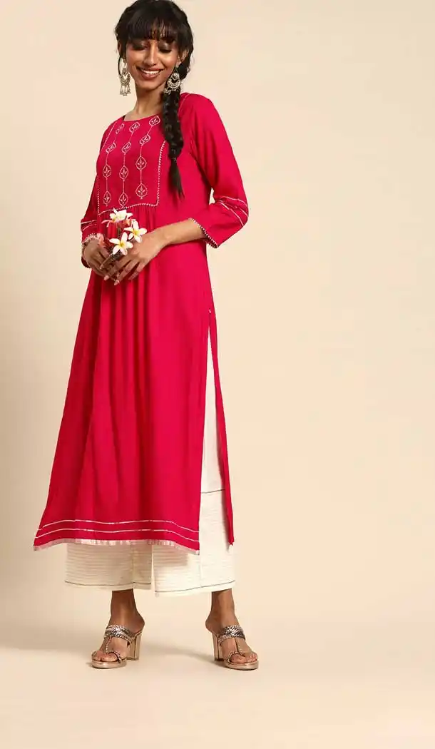 Luscious Pink Color Cambric Cotton Casual Party Wear Readymade Kurtis -802497970