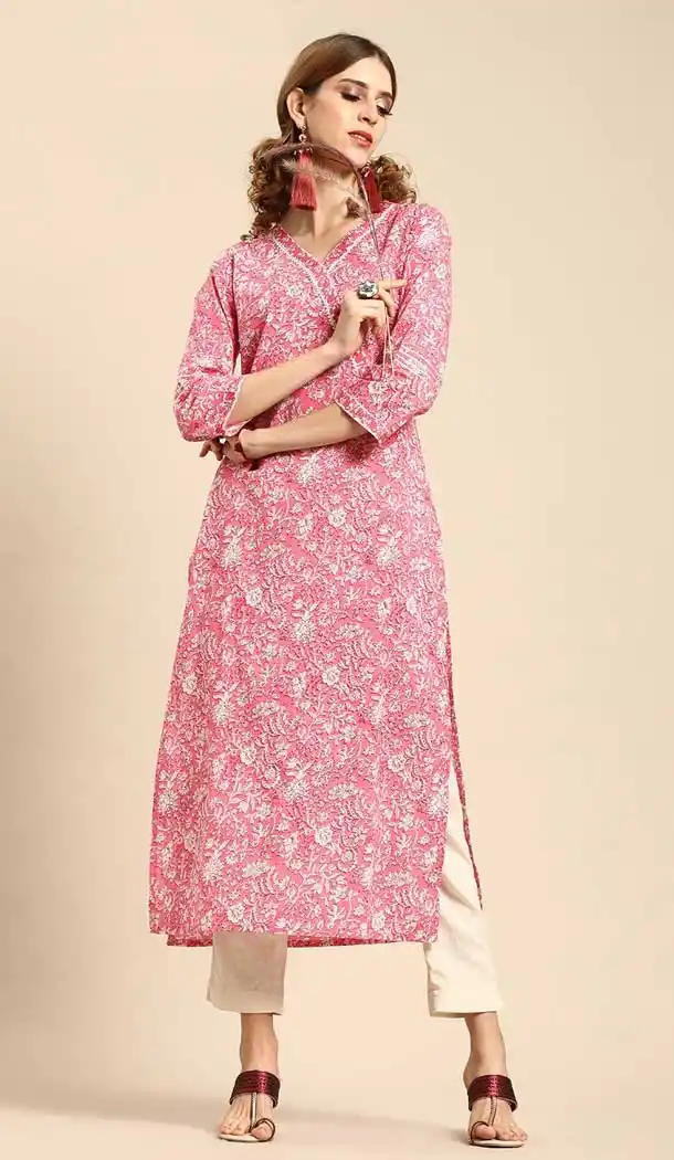 Ethnic Light Pink Color Cambric Cotton Casual Party Wear Readymade Kurtis -802497971