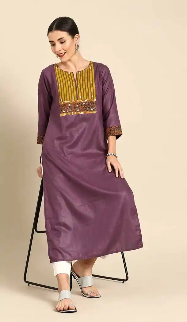 Contemporary Purple Color Cambric Cotton Casual Party Wear Readymade Kurtis -802497972