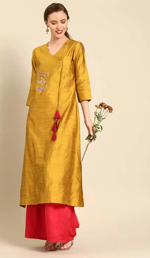 Charming Gold Color Cambric Cotton Casual Party Wear Readymade Kurtis -802497973