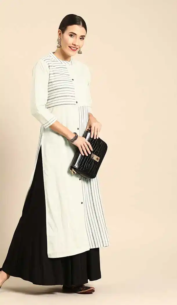 Off White Color Cambric Cotton Casual Party Wear Readymade Kurtis -802497977
