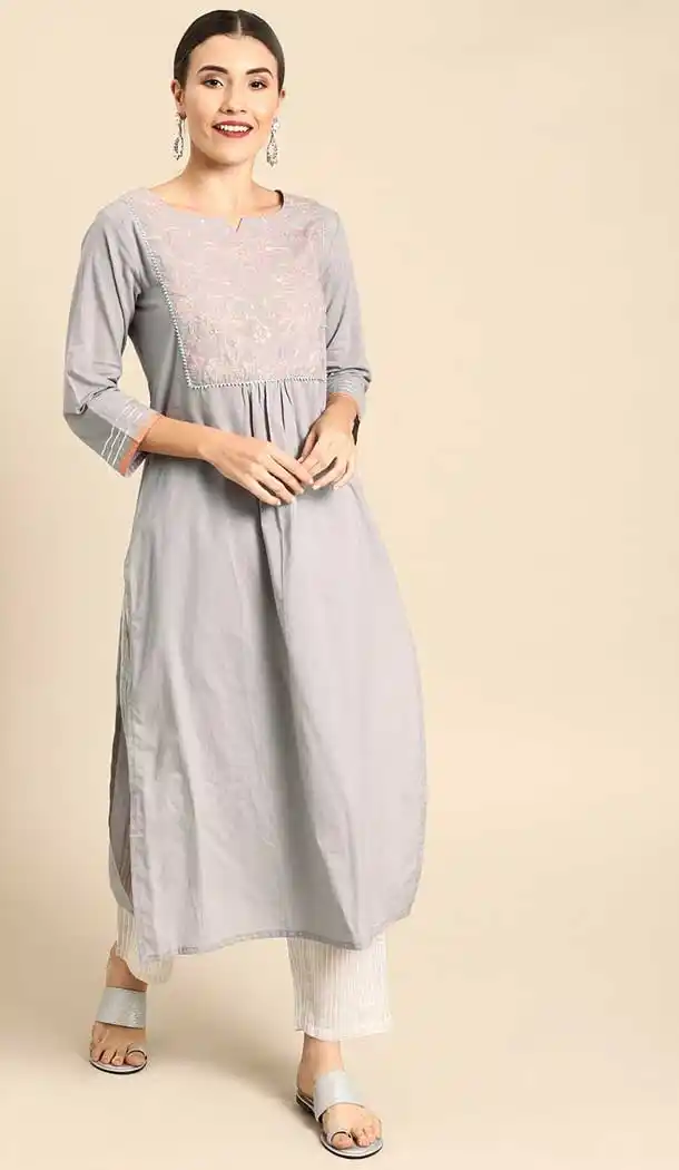 Vivacious Grey Color Cambric Cotton Casual Party Wear Readymade Kurtis -802497978