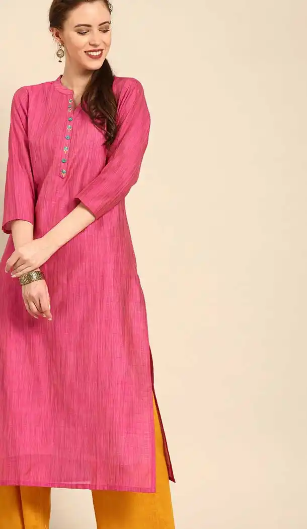 Flamboyant Pink Color Cambric Cotton Casual Party Wear Readymade Kurtis -802497979