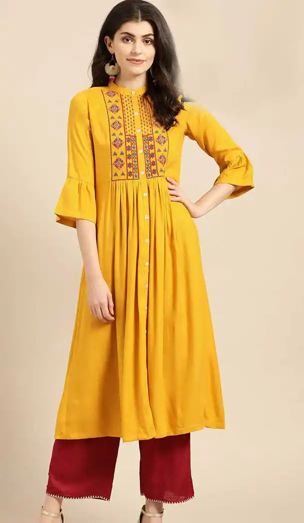 Musterd Color Cambric Cotton Casual Party Wear Readymade Kurtis -802497981