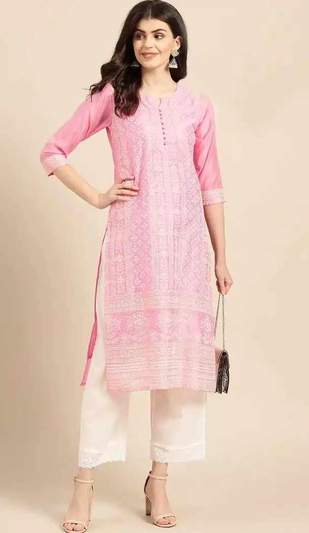 Majestic Light Pink Color Cambric Cotton Casual Party Wear Readymade Kurtis -802497984