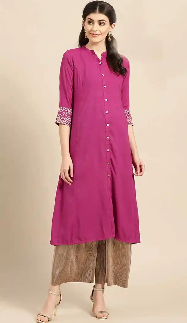 Magenta Color Cambric Cotton Casual Party Wear Readymade Kurtis -802497987