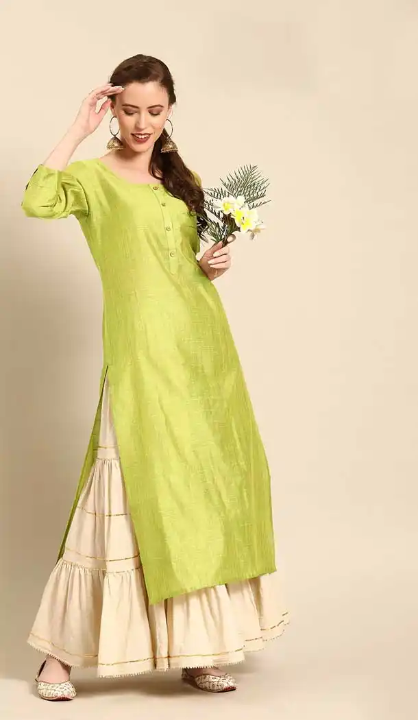 Light Green Color Cambric Cotton Casual Party Wear Readymade Kurtis -802497988