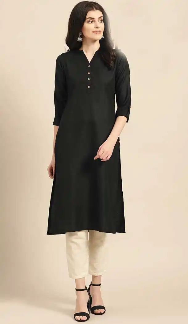 Enigmatic Black Color Cambric Cotton Casual Party Wear Readymade Kurtis -802497989