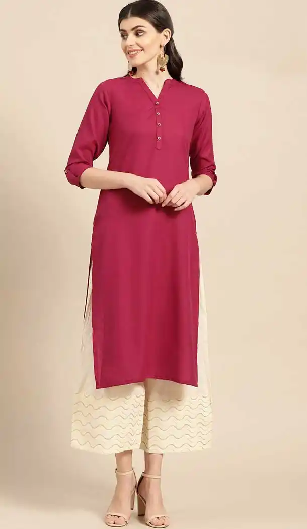 Rani Pink Color Cambric Cotton Casual Party Wear Readymade Kurtis -802497990