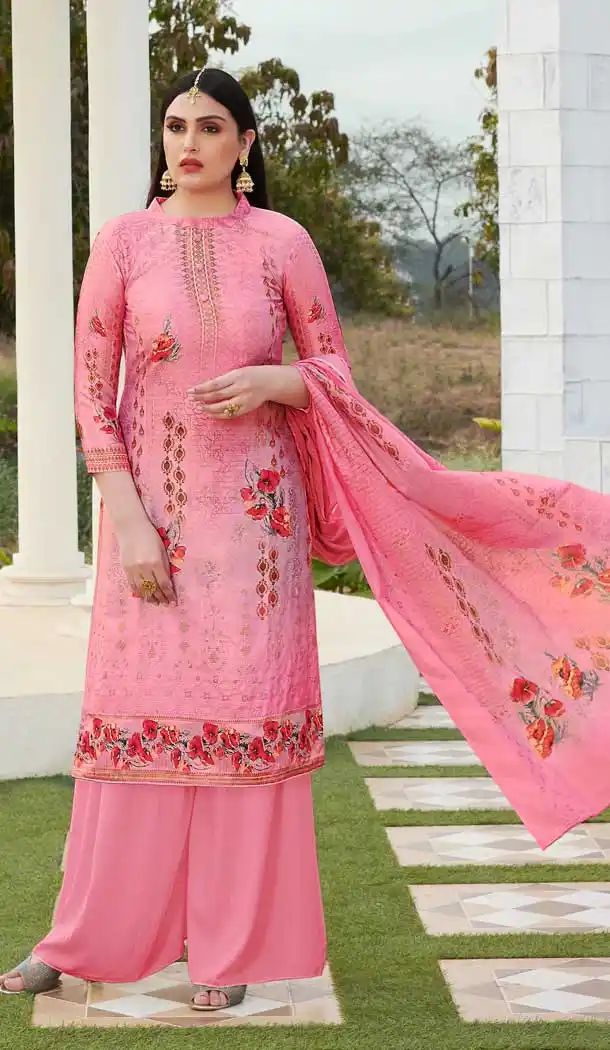Light Pink Color Jam Silk Cotton Evening Party Wear Palazzo Salwar Suit -804698201