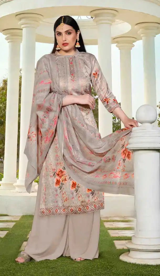 Beige Color Jam Silk Cotton Digital Print Evening Wear Salwar Suit -804798207