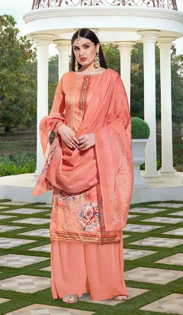 Coral Color Jam Silk Cotton Digital Print Evening Wear Salwar Suit -804798208
