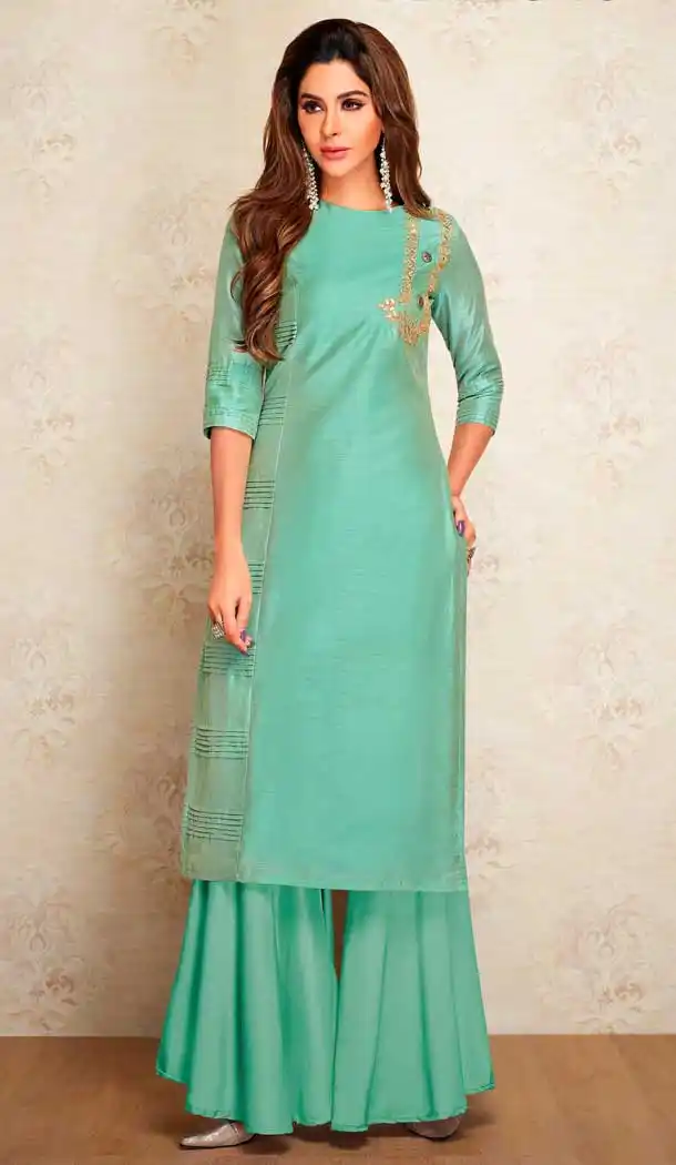 Aqua Color Pure Viscos Silk Party Wear Readymade Kurti with Palazzo -803498100
