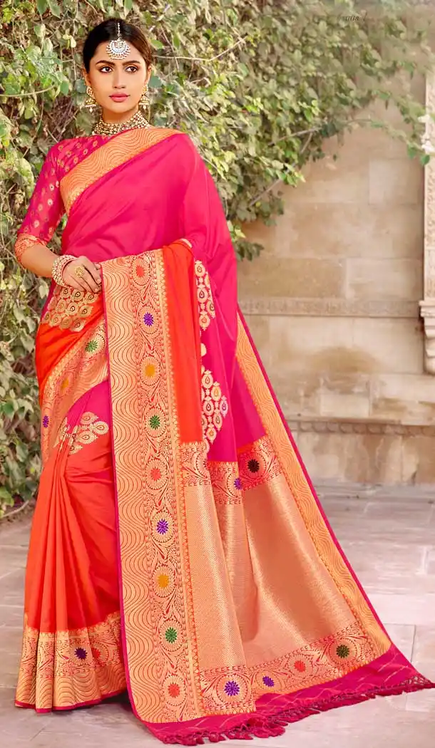 Rani Pink Color Banarasi Silk Designer Traditional Wear Saree Blouse -804098142