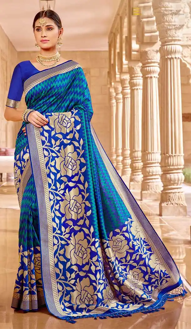 Adorable Blue Color Banarasi Silk Designer Traditional Wear Saree Blouse -804098143