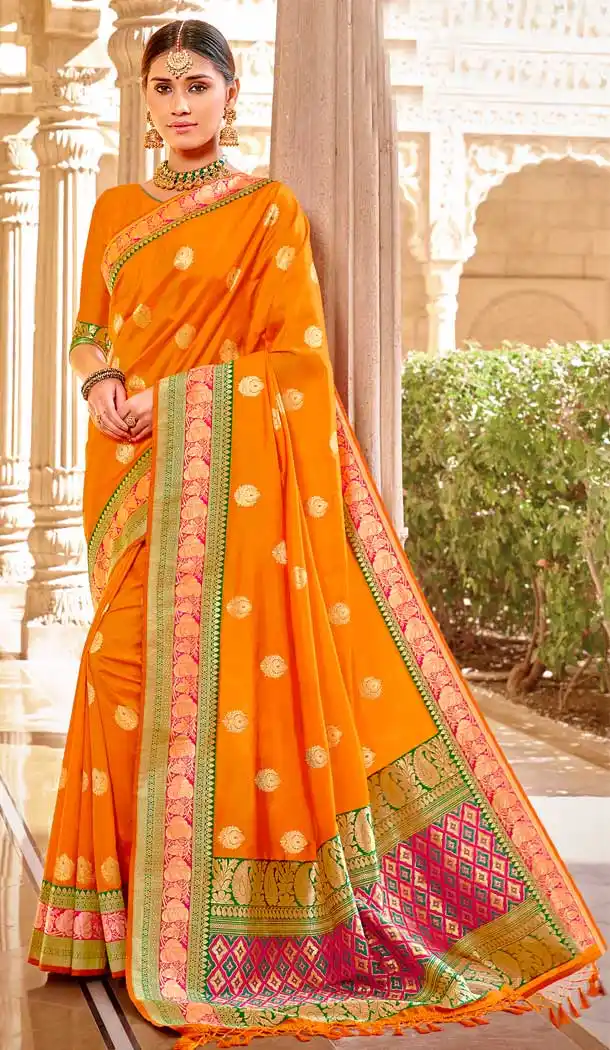 Musterd Color Banarasi Silk Designer Traditional Wear Saree Blouse -804098147