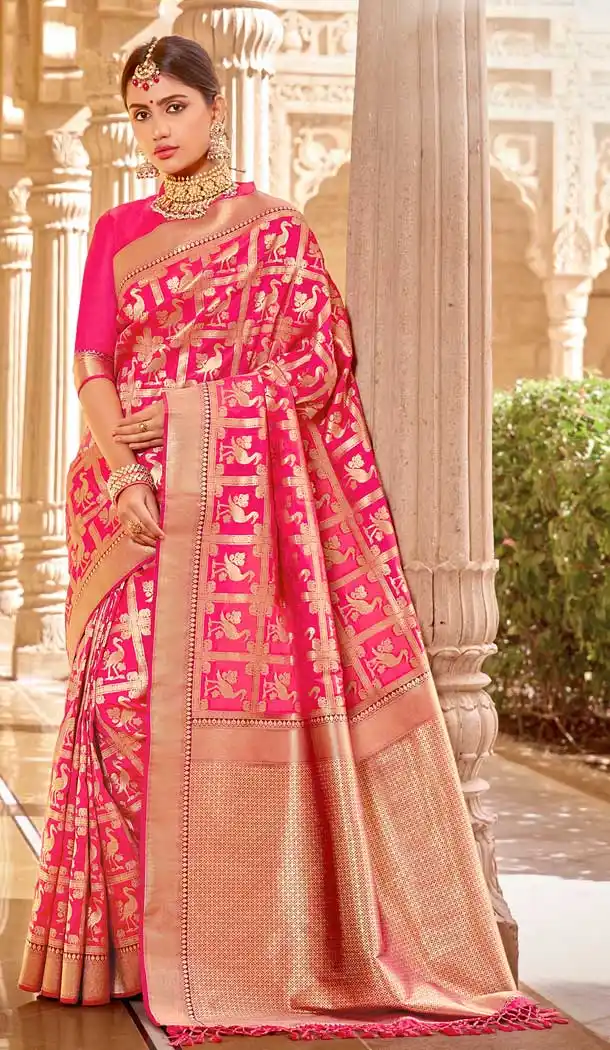 Rani Pink Color Banarasi Silk Designer Traditional Wear Saree Blouse -804098149