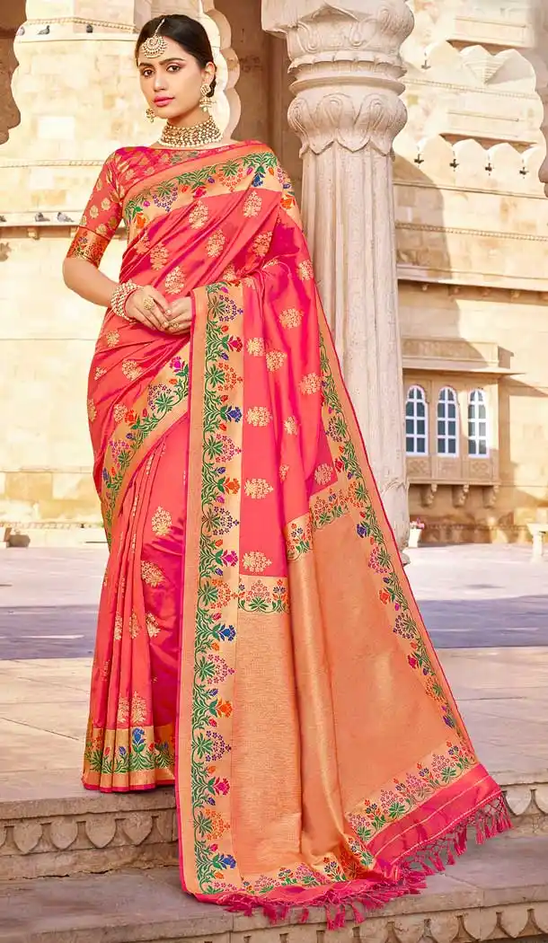 Two Tone Pink Color Banarasi Silk Designer Traditional Wear Saree Blouse -804098151