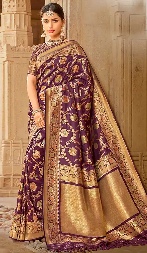 Purple Color Silk jacquard Work Designer Traditional Wear Saree Blouse -804298168