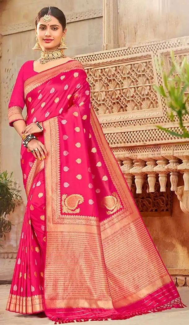 Rani Pink Color Silk jacquard Work Designer Traditional Wear Saree Blouse -804298169
