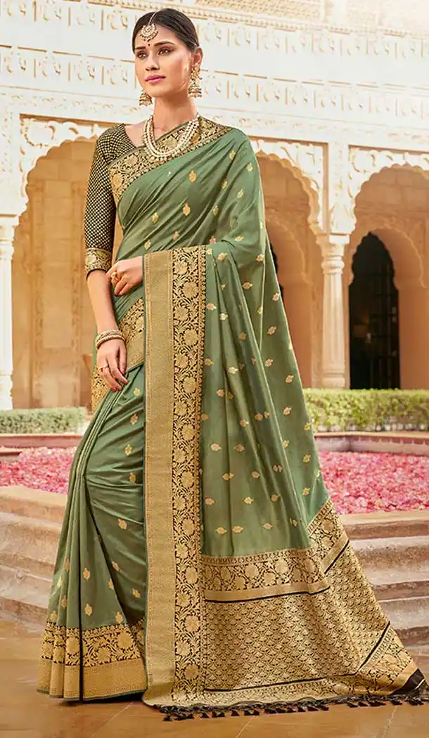 Sea Green Color Silk jacquard Work Designer Traditional Wear Saree Blouse -804298171