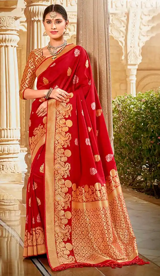 Red Color Silk jacquard Work Designer Traditional Wear Saree Blouse -804298172