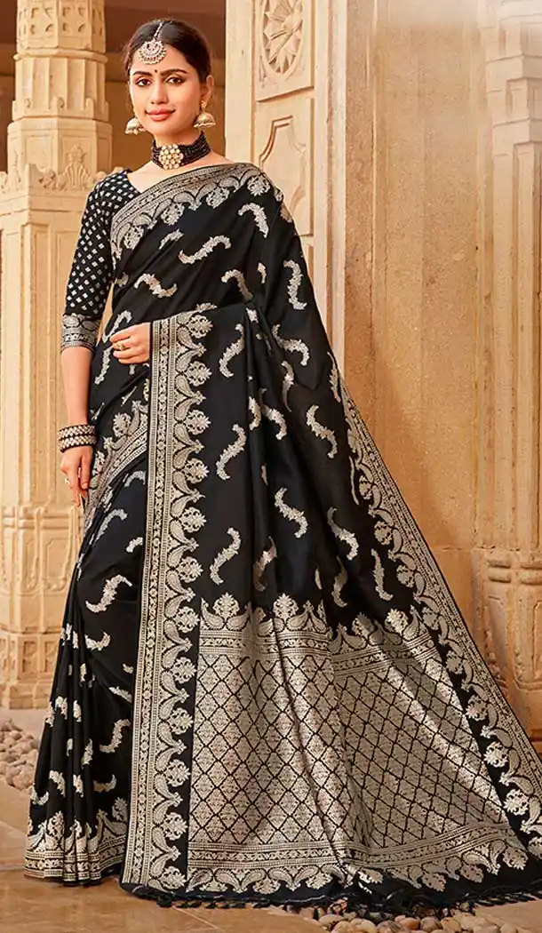 Ethnic Black Color Silk jacquard Work Designer Traditional Wear Saree Blouse -804298174