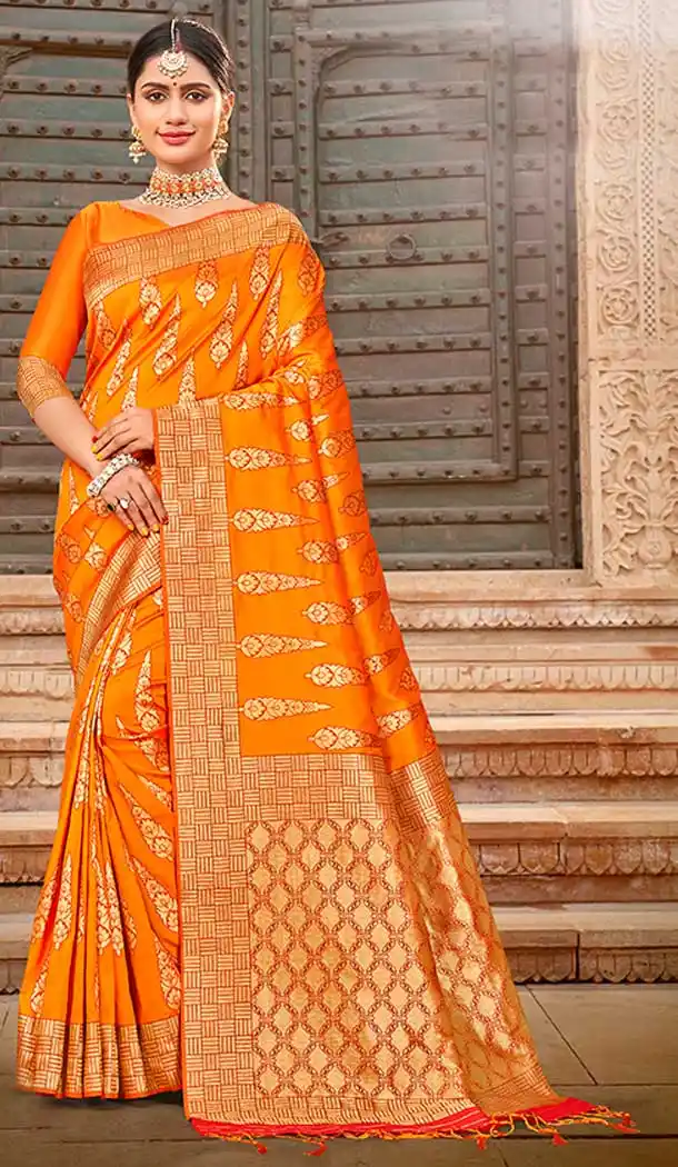 Elegance Orange Color Silk jacquard Work Designer Traditional Wear Saree Blouse -804298175