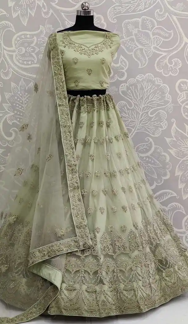 Pastel Green Color Net Designer Traditional Wedding Wear Lehenga Choli -pf76416112
