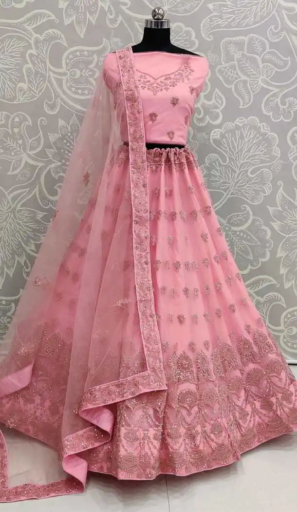 Tranquil Pink Color Net Designer Traditional Wedding Wear Lehenga Choli -pf76416113