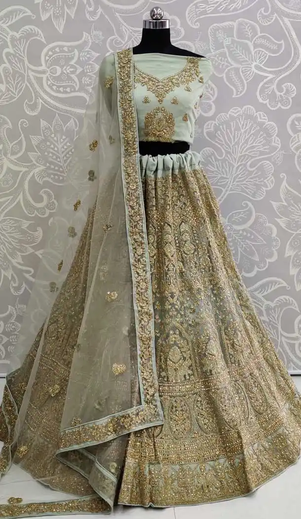 Pastel Green Color Net Designer Traditional Wedding Wear Lehenga Choli -pf76676350
