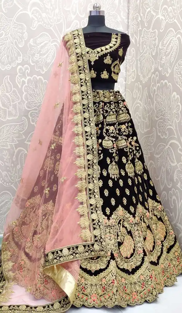 Dark Purple Color Velvet Designer Traditional Wedding Wear Lehenga Choli -pf77857645