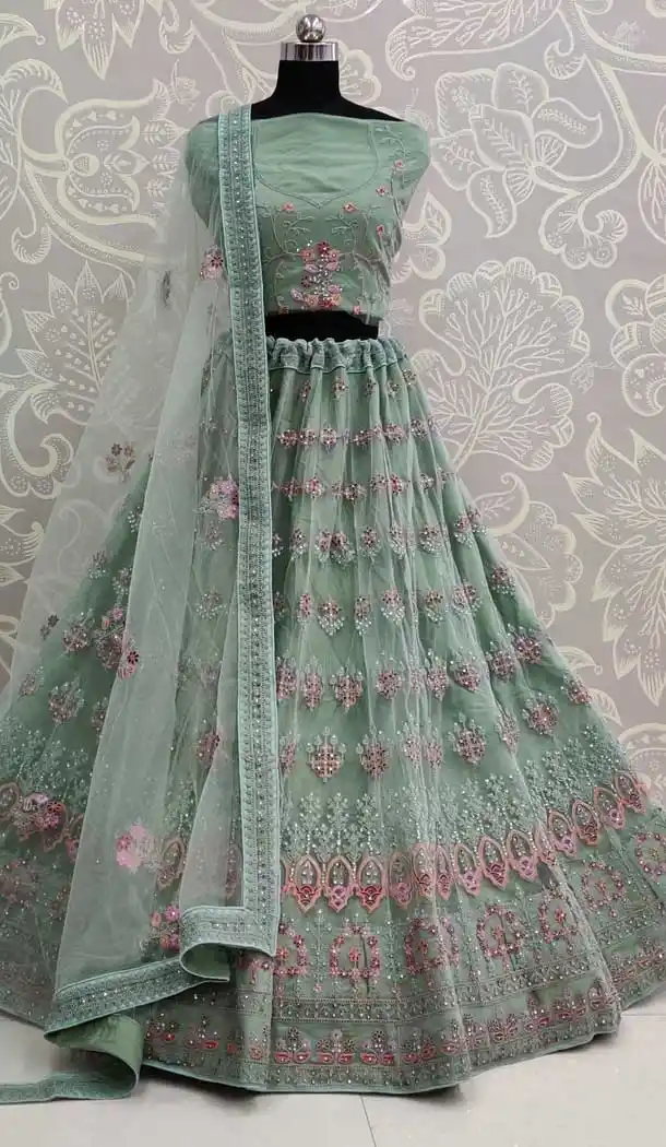 Pastel Green Color Net Designer Traditional Wedding Wear Lehenga Choli -pf77917688
