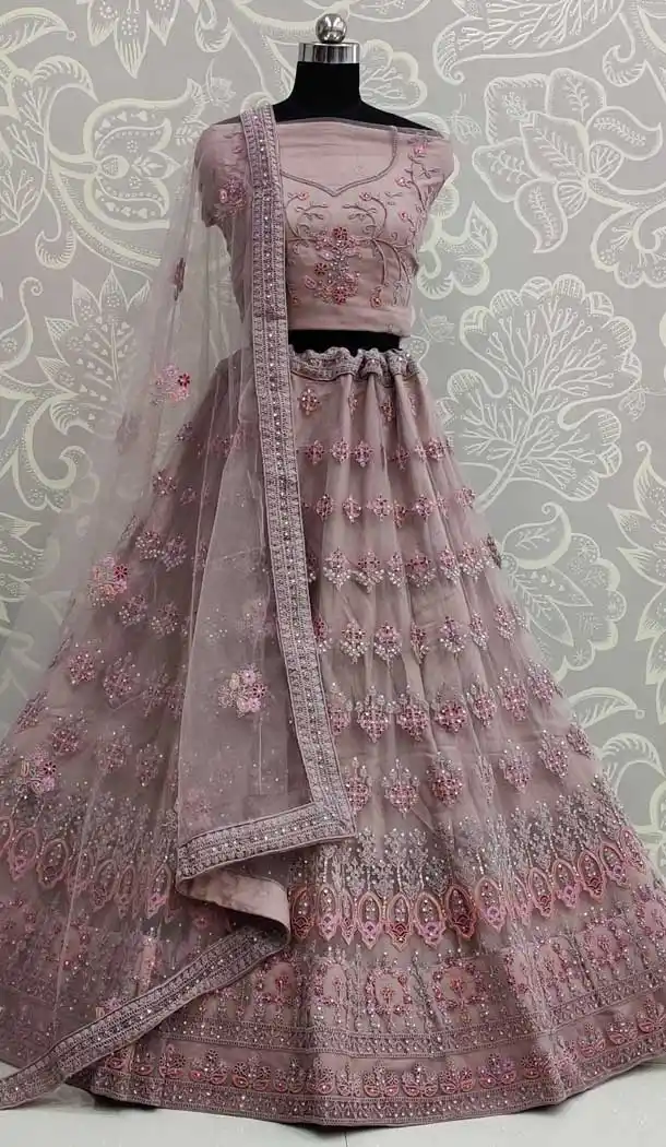 Mauve Color Net Designer Traditional Wedding Wear Lehenga Choli -pf77917691