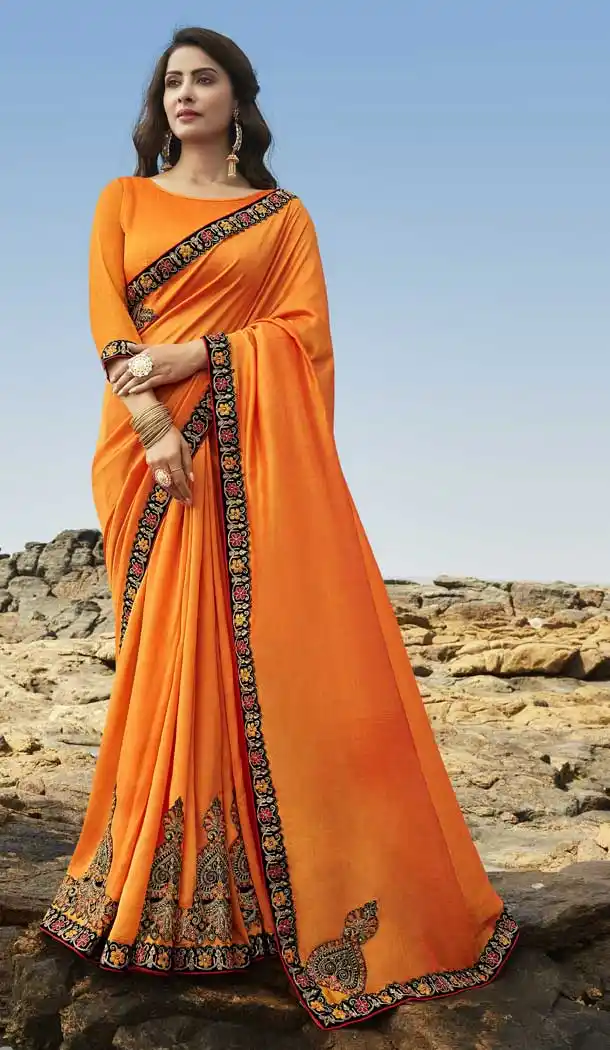 Orange Color Soft Art Silk Designer Party Wear Saree Blouse -77757248
